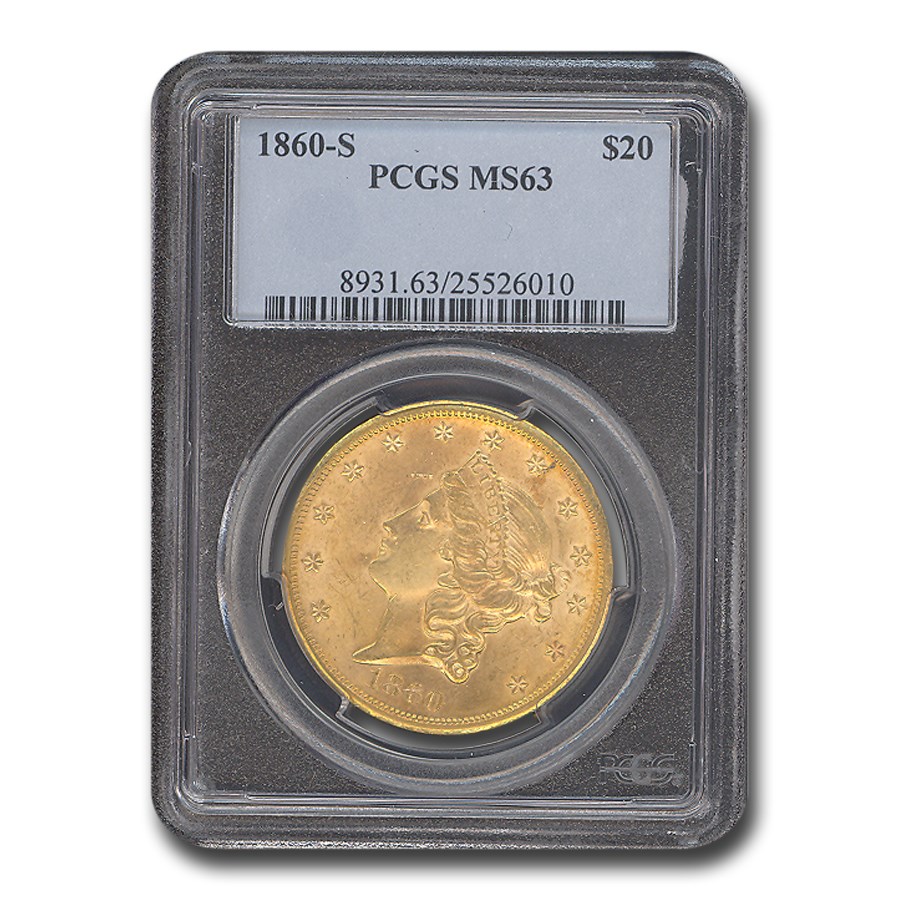 1860-S $20 Liberty Gold Double Eagle MS-63 PCGS