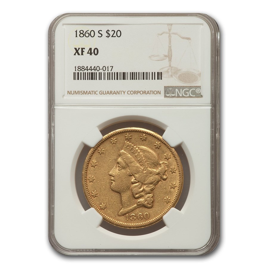 1860-S $20 Liberty Gold Double Eagle XF-40 NGC