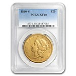 1860-S $20 Liberty Gold Double Eagle XF-40 PCGS