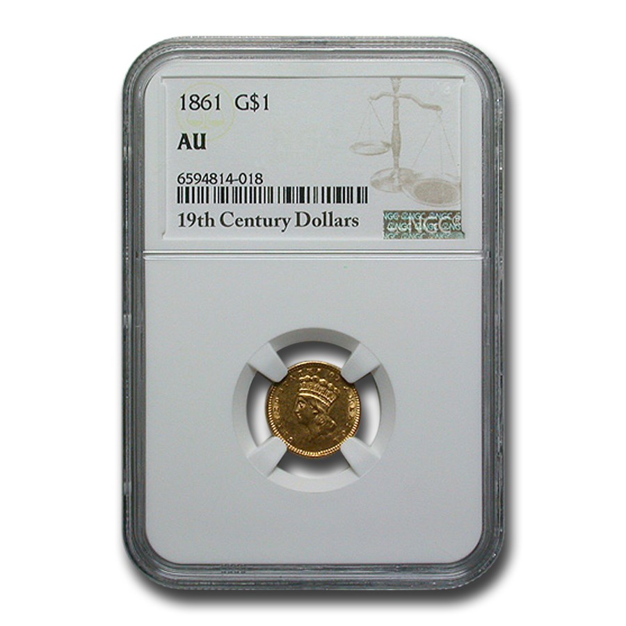 1861 $1 Indian Head Gold AU or Better NGC