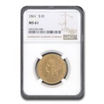 1861 $10 Liberty Gold Eagle MS-61 NGC