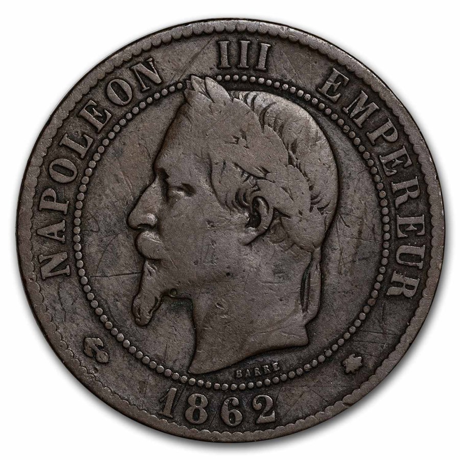 1861-1868 Second French Empire Bronze 10 Centimes Napoleon III VF