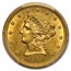 1861 $2.50 Liberty Gold Quarter Eagle Type 2 AU-58 PCGS