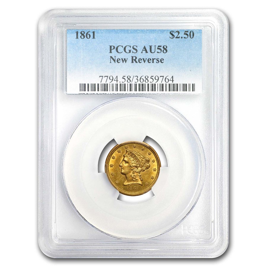 1861 $2.50 Liberty Gold Quarter Eagle Type 2 AU-58 PCGS