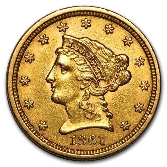 1861 $2.50 Liberty Gold Quarter Eagle Type 2 AU