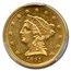 1861 $2.50 Liberty Gold Quarter Eagle Type 2 MS-61 PCGS