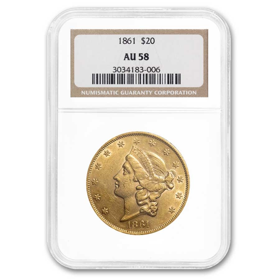 1861 $20 Liberty Gold Double Eagle AU-58 NGC