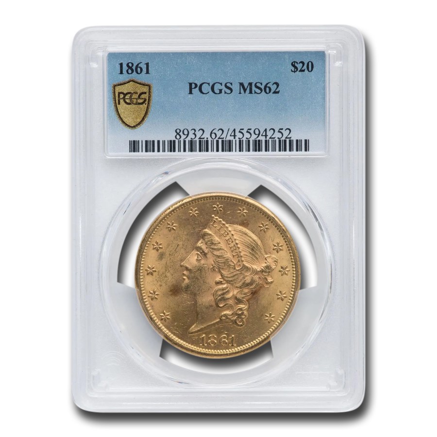 1861 $20 Liberty Gold Double Eagle MS-62 PCGS