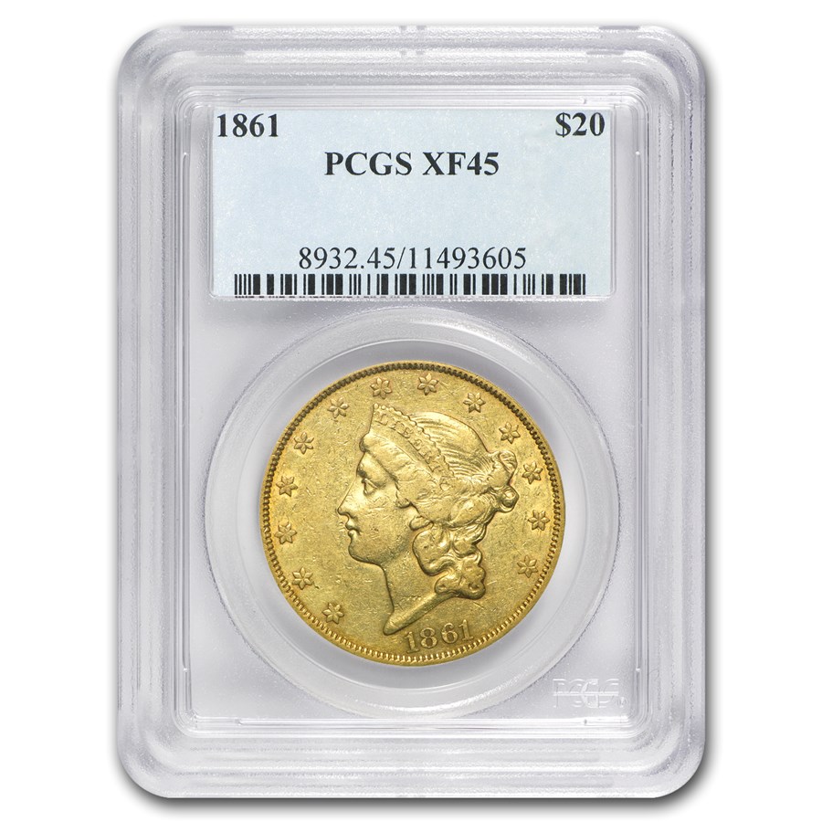 1861 $20 Liberty Gold Double Eagle XF-45 PCGS