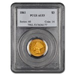 1861 $3 Gold Princess AU-53 PCGS