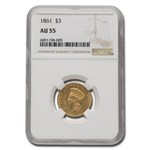 1861 $3 Gold Princess AU-55 NGC