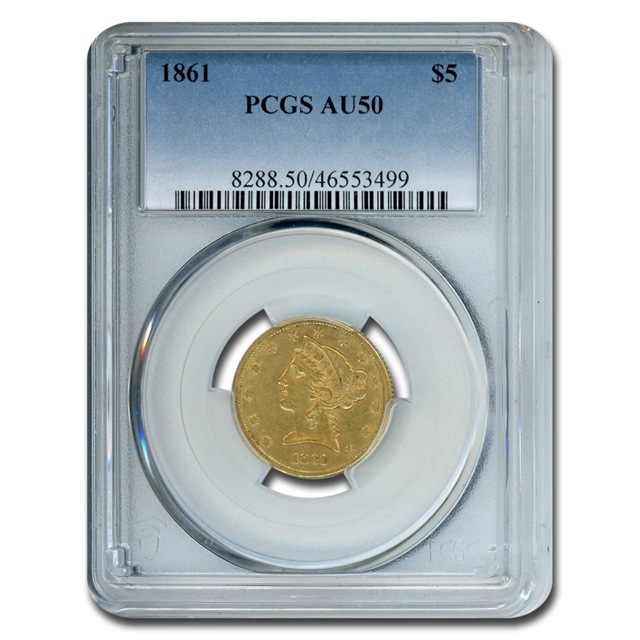 Buy 1861 $5 Liberty Gold Half Eagle AU-50 PCGS | APMEX