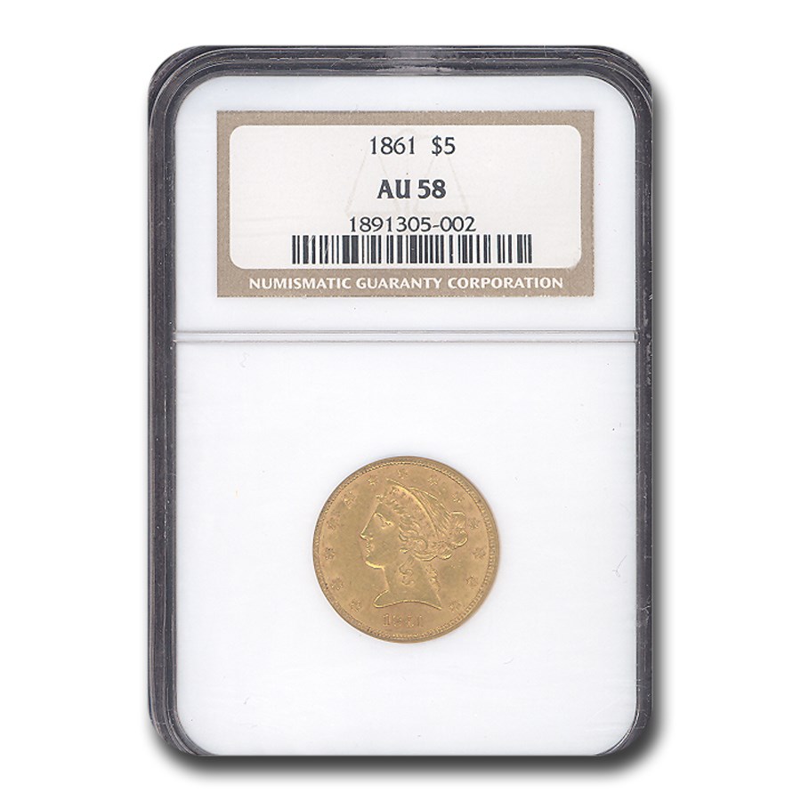 Buy 1861 $5 Liberty Gold Half Eagle AU-58 NGC | APMEX