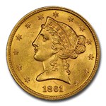 1861 $5 Liberty Gold Half Eagle MS-62 PCGS