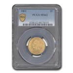 1861 $5 Liberty Gold Half Eagle MS-62 PCGS