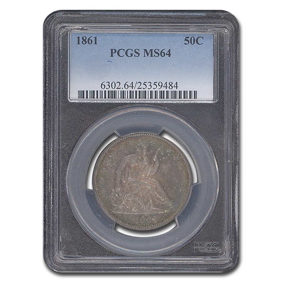 1861 Liberty Seated Half Dollar MS-64 PCGS