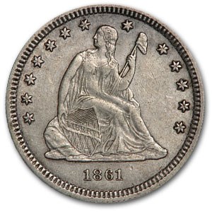 1861 Liberty Seated Quarter AU