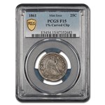 1861 Liberty Seated Quarter Fine-15 PCGS (1% Curved Clip)