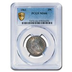 1861 Liberty Seated Quarter MS-66 PCGS