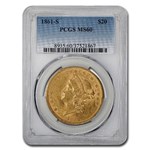 1861-S $20 Liberty Gold Double Eagle MS-60 PCGS