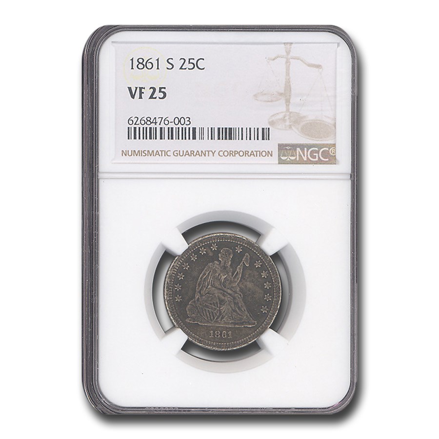 1861-S Liberty Seated Quarter VF-25 NGC