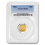 1862 $1 Indian Head Gold Dollar MS-62 PCGS