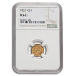 1862 $1 Indian Head Gold MS-61 NGC