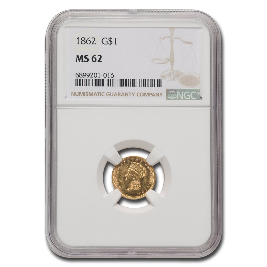 1862 $1 Indian Head Gold MS-62 NGC