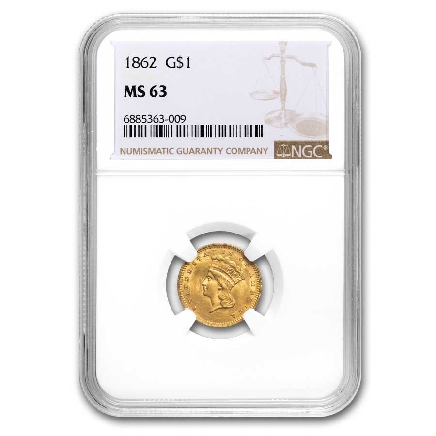 1862 $1 Indian Head Gold MS-63 NGC