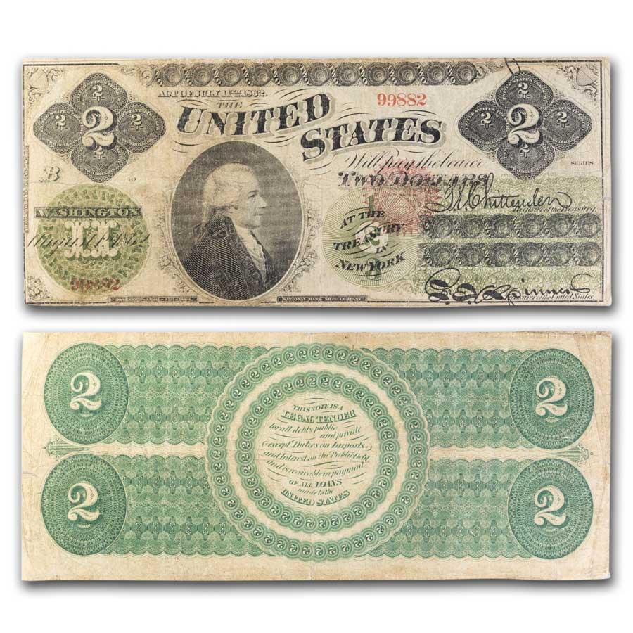 1862 $2.00 Legal Tender Alexander Hamilton VG (Fr#41A)