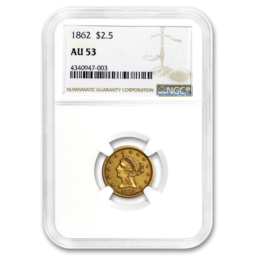 1862 $2.50 Liberty Gold Quarter Eagle AU-53 NGC