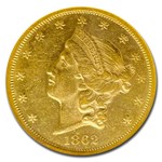 1862 $20 Liberty Gold Double Eagle AU-58 NGC