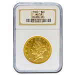 1862 $20 Liberty Gold Double Eagle AU-58 NGC