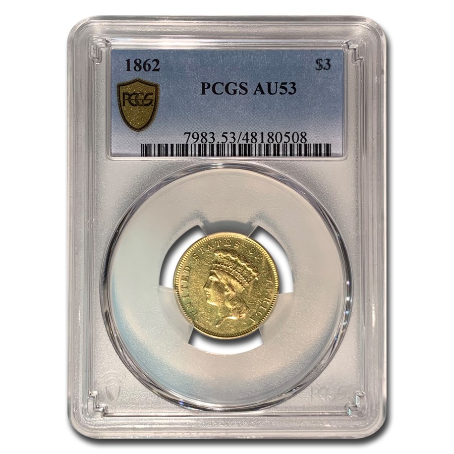 1862 $3 Gold Princess AU-53 PCGS