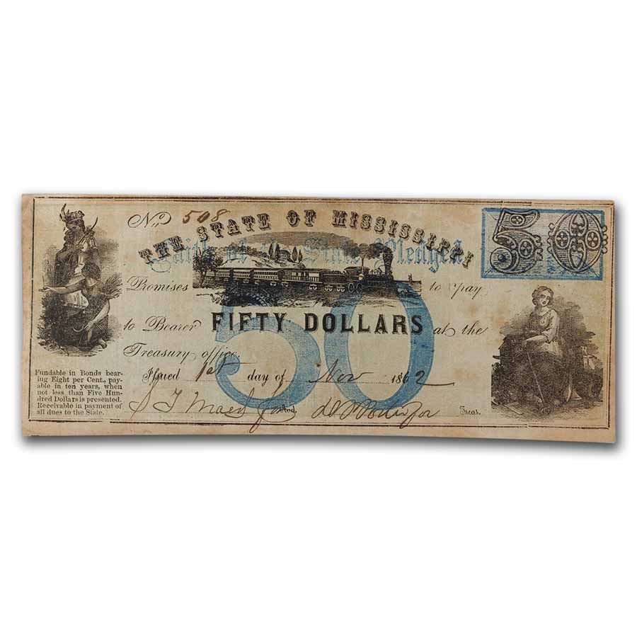 Buy 1862 $50 State of Mississippi Obsolete - Cotton Pledged - VF | APMEX