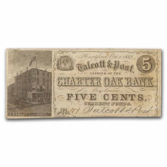 Buy 1862 Charter Oak Bank, Hartford, CT 5 Cents VF (Details) APMEX