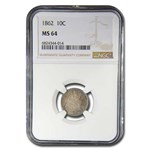 1862 Liberty Seated Dime MS-64 NGC