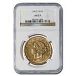 1862-S $20 Liberty Gold Double Eagle AU-53 NGC