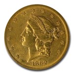 1862-S $20 Liberty Gold Double Eagle AU-58 NGC (Bass)