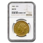 1863 $20 Liberty Gold Double Eagle AU-53 NGC