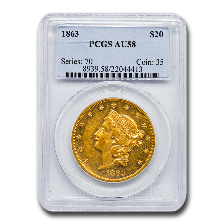 Buy 1863 20 Liberty Gold Double Eagle AU 58 PCGS APMEX