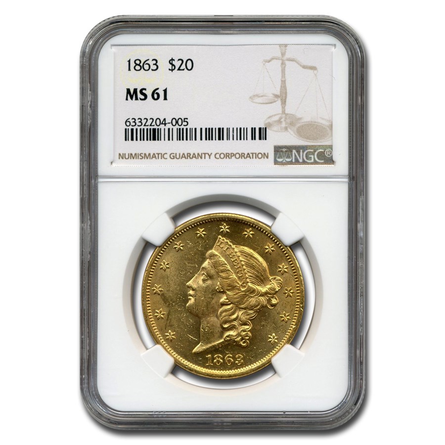 Buy 1863 $20 Liberty Gold Double Eagle MS-61 NGC | APMEX