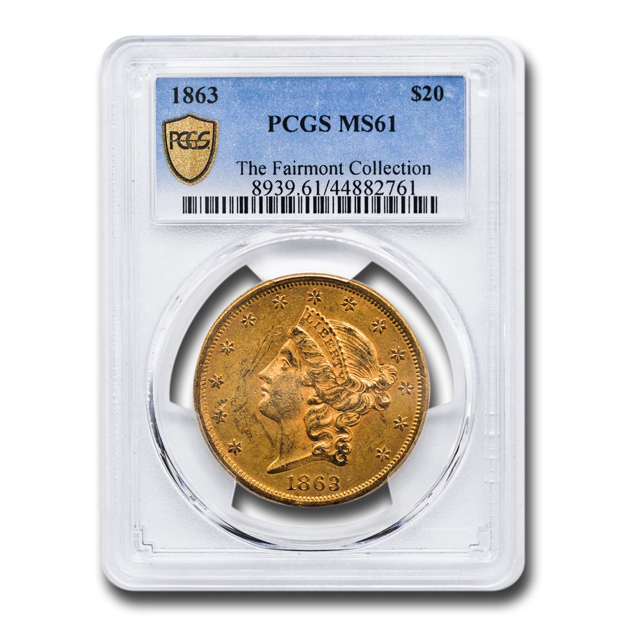 1863 $20 Liberty Gold Double Eagle MS-61 PCGS