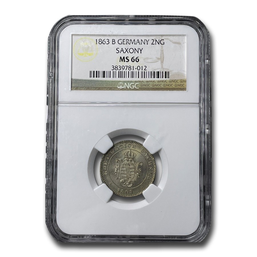 1863-B Germany Silver 2 Groschen MS-66 NGC (Saxony)