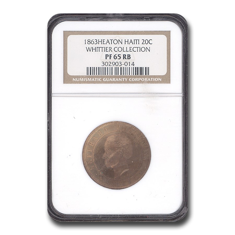 1863-H Haiti Republic 20 Centimes Geffrard MS-65 NGC (Red/Brown)