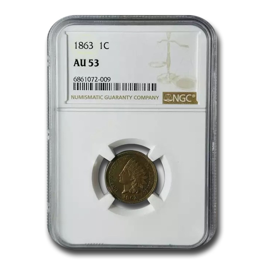 1863 Indian Head Cent AU-53 NGC