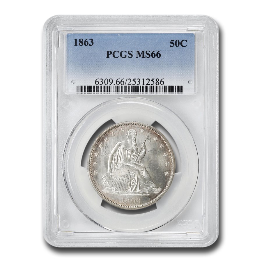 1863 Liberty Seated Half Dollar MS-66 PCGS