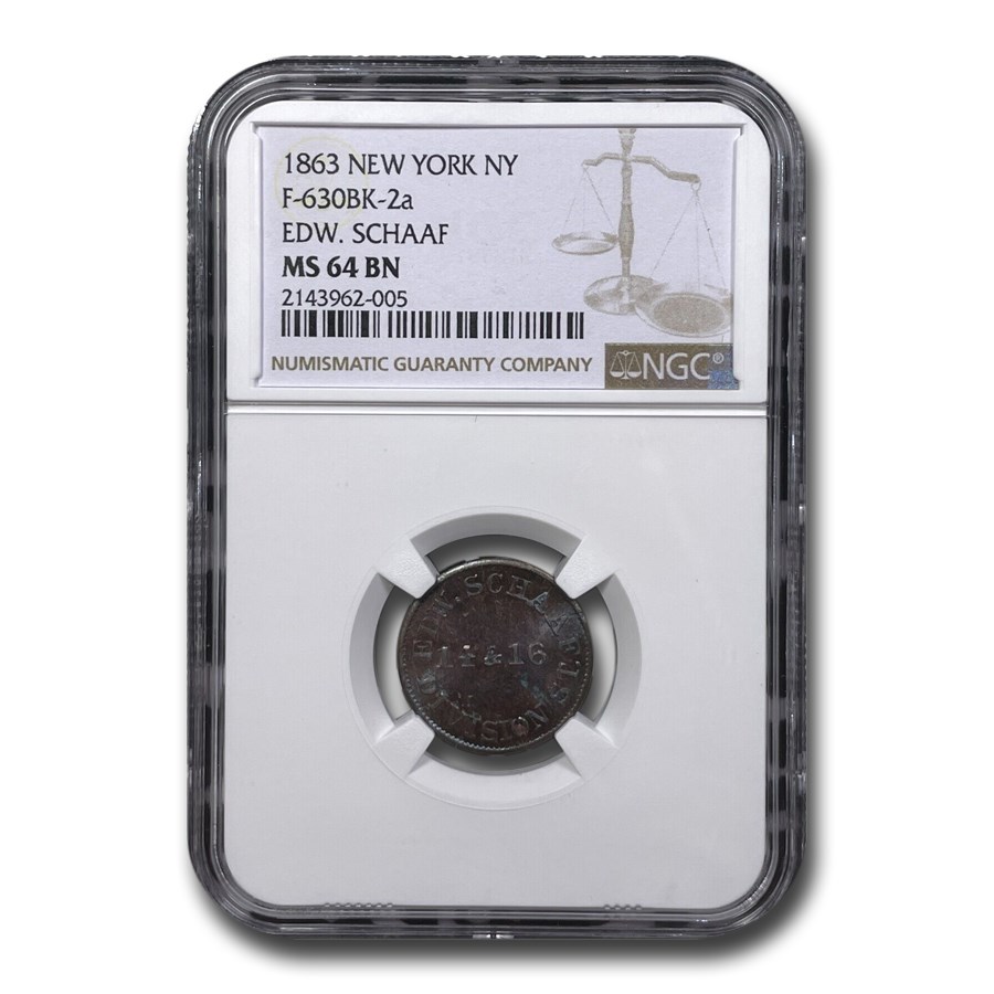 1863 New York Civil War Token MS-64 NGC (Brown)