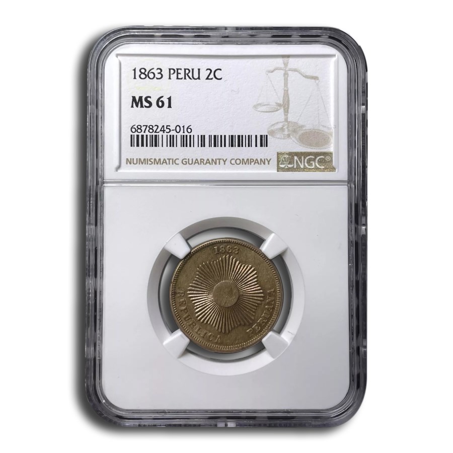 1863 Peru 2 Centavos MS-61 NGC