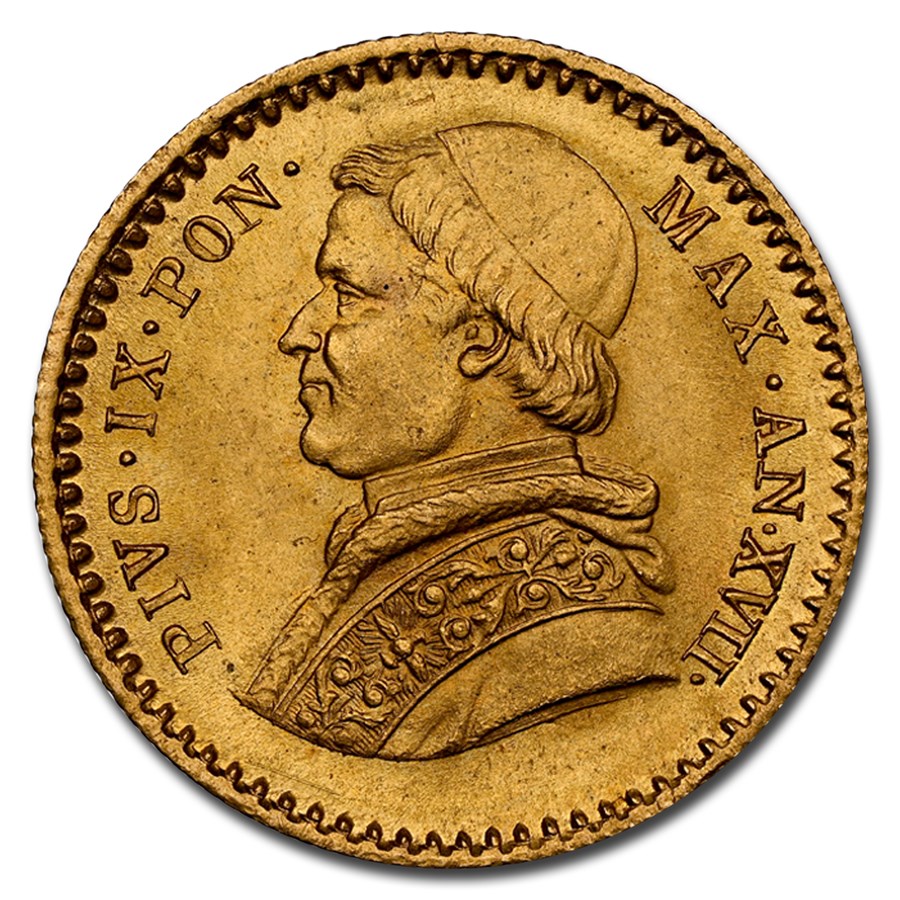 1863-R Italy Papal States Gold 2 1/2 Scudi Pius IX MS-65+ NGC